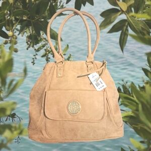 Beige Tan Faux Suede Shoulder Bag Purse